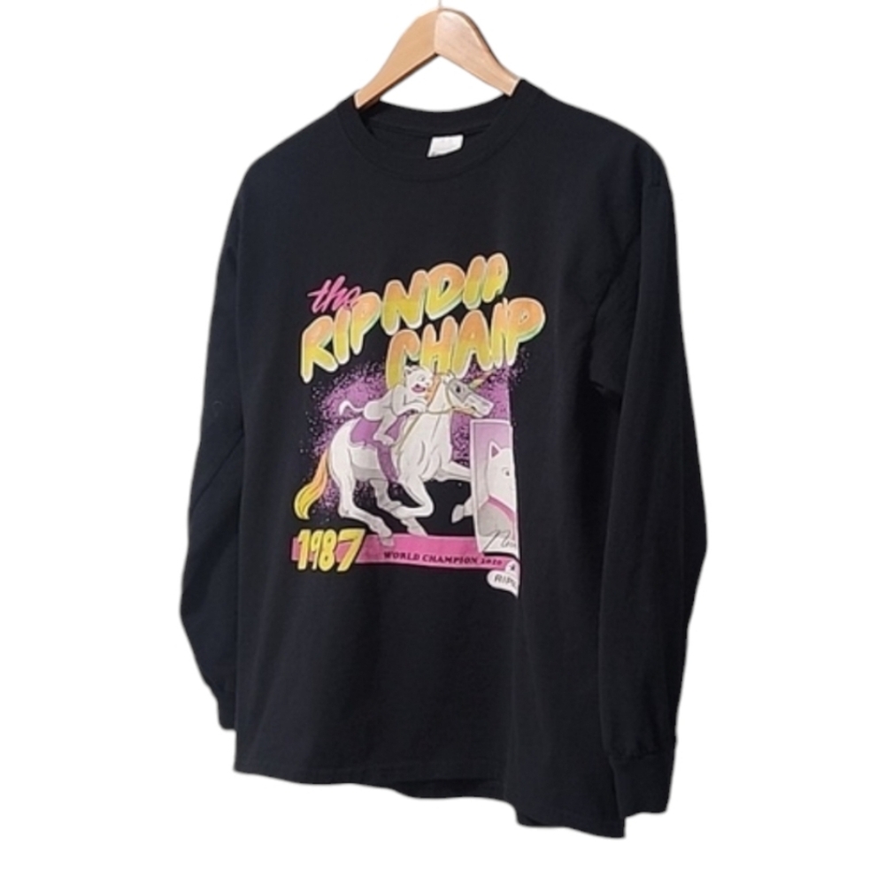RARE 1987 RIPNDIP LIMITED EDITION Black Long Sleeve Graphic Tee S Lord Nermal - Picture 5 of 10